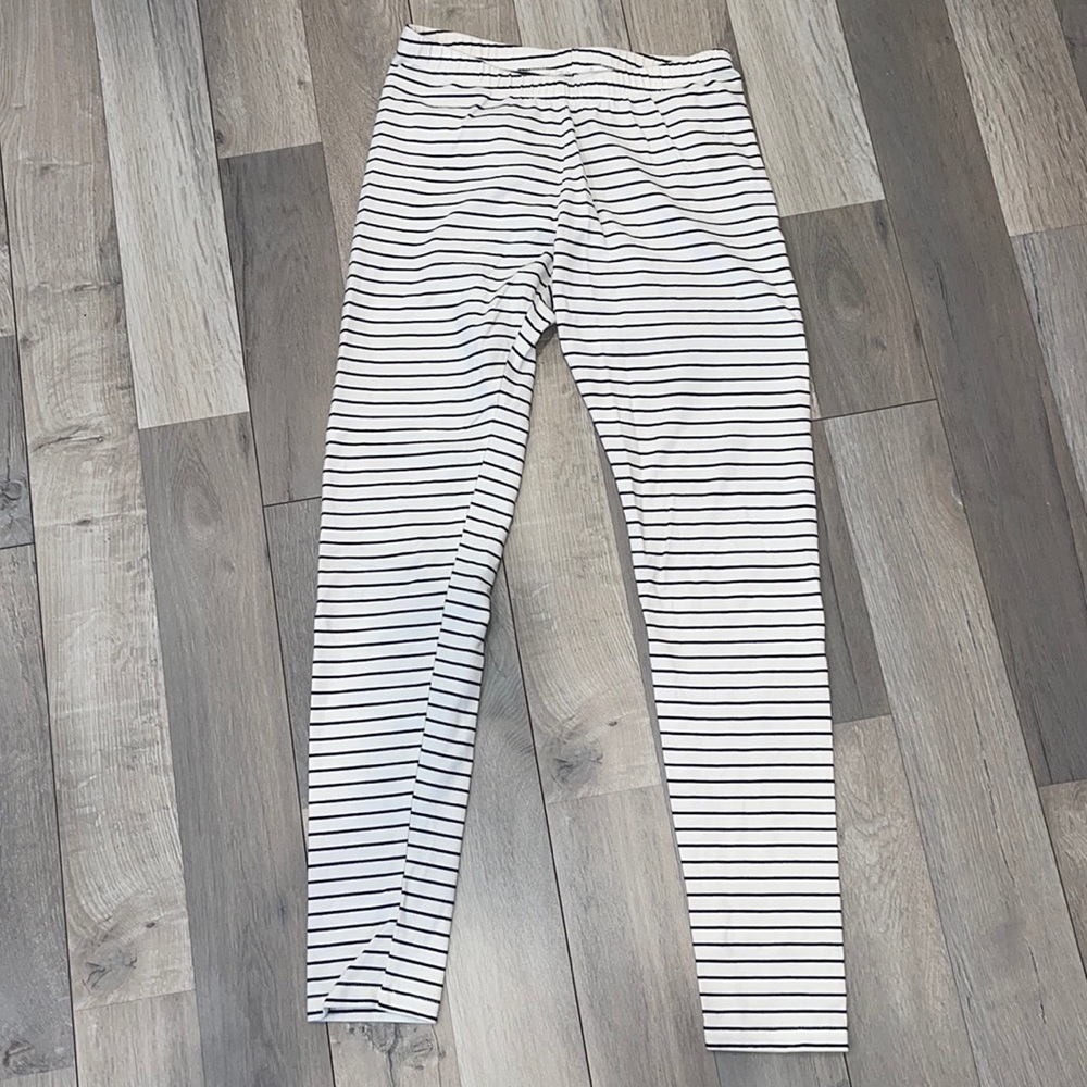 White and black striped leggings